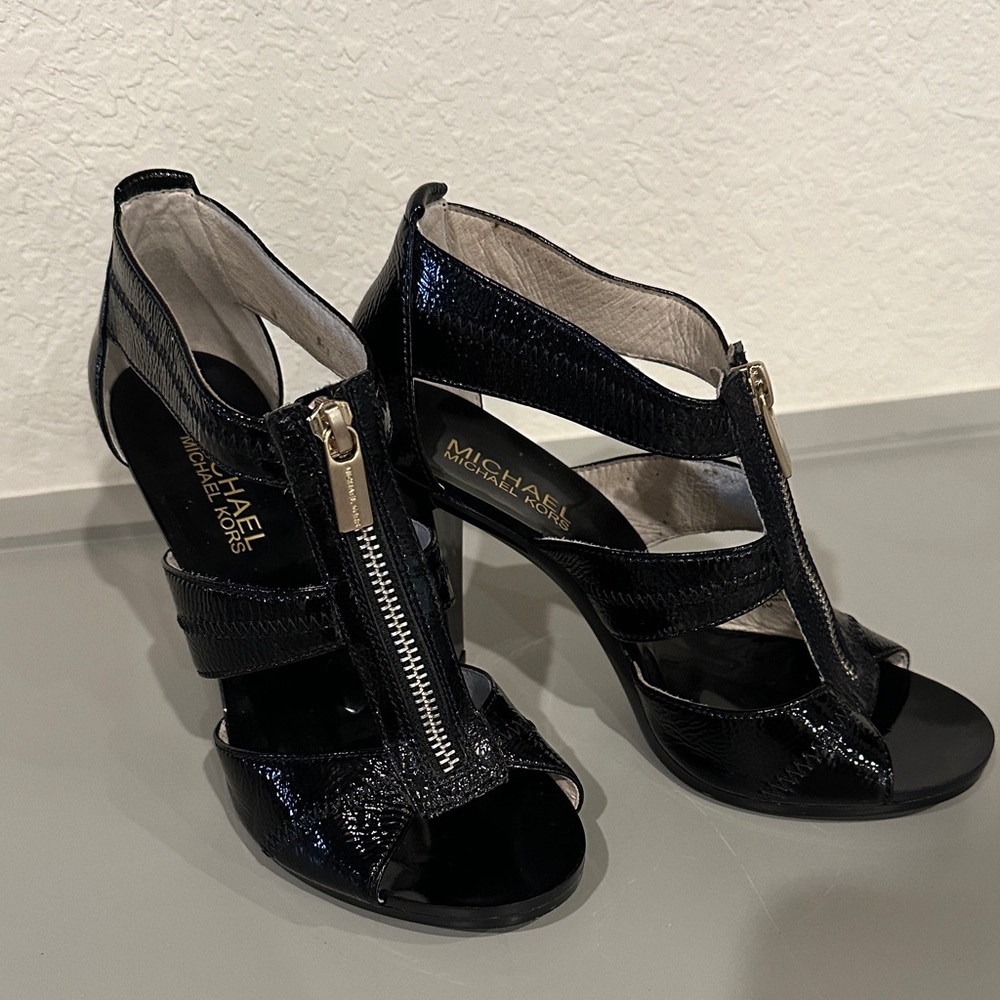 Michael Kors Shiny Black Strappy Heels